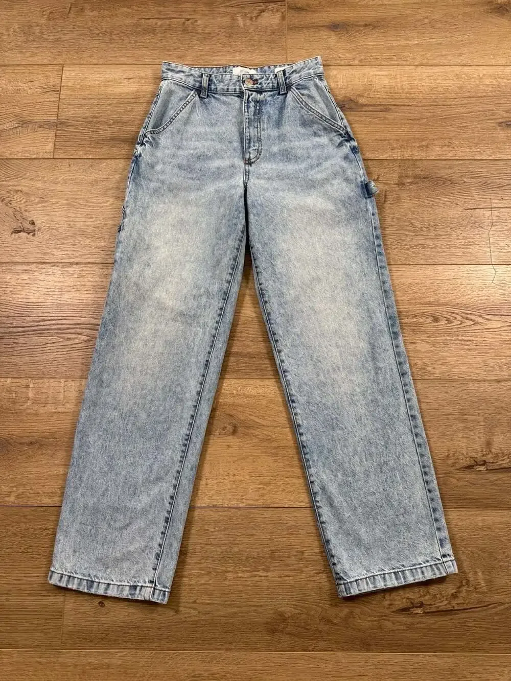 Cotton On Carpenter Jeans Womens 4 Acid Wash Blue High Rise Wide Leg Utility